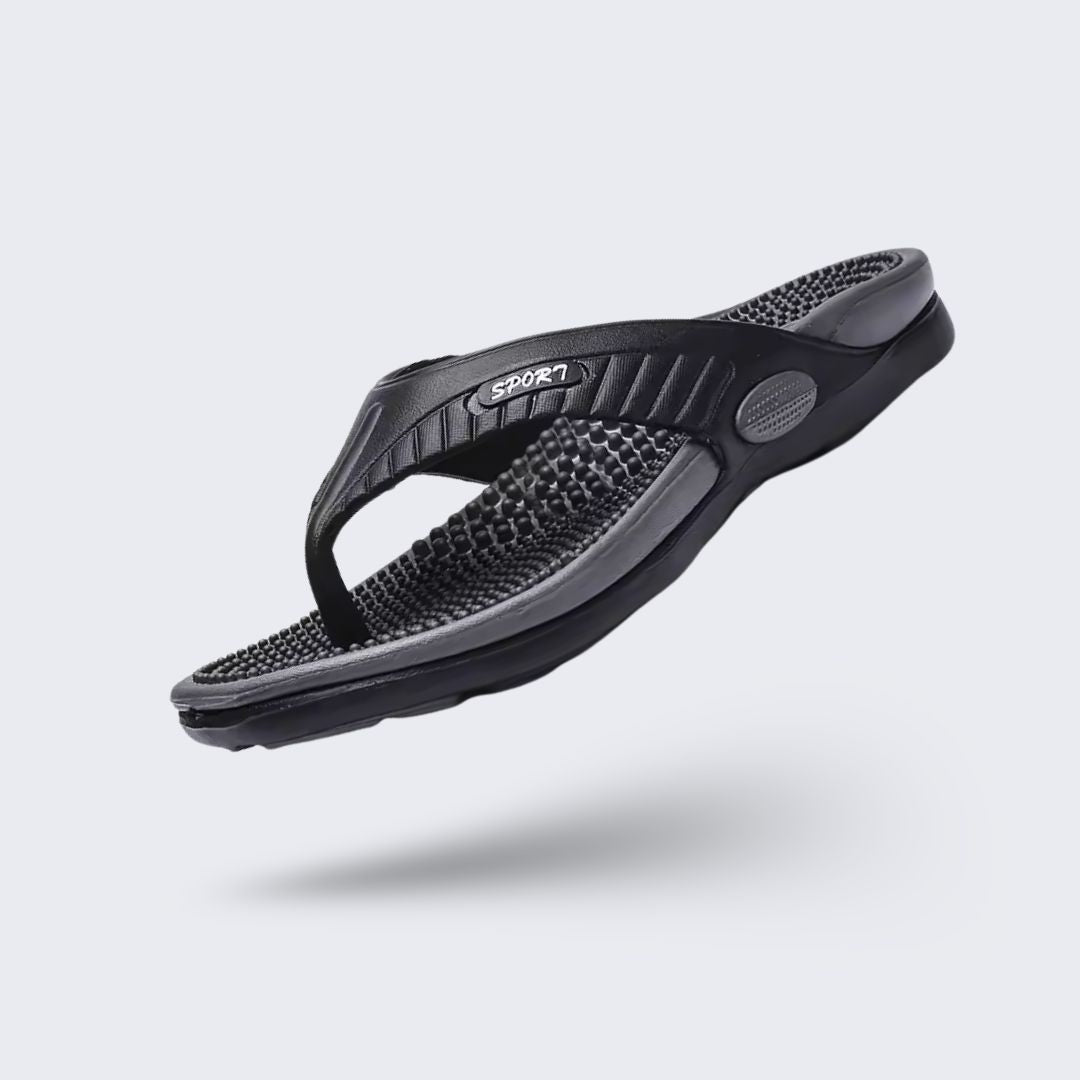Black orthopedic sandals for men with adjustable straps across the instep