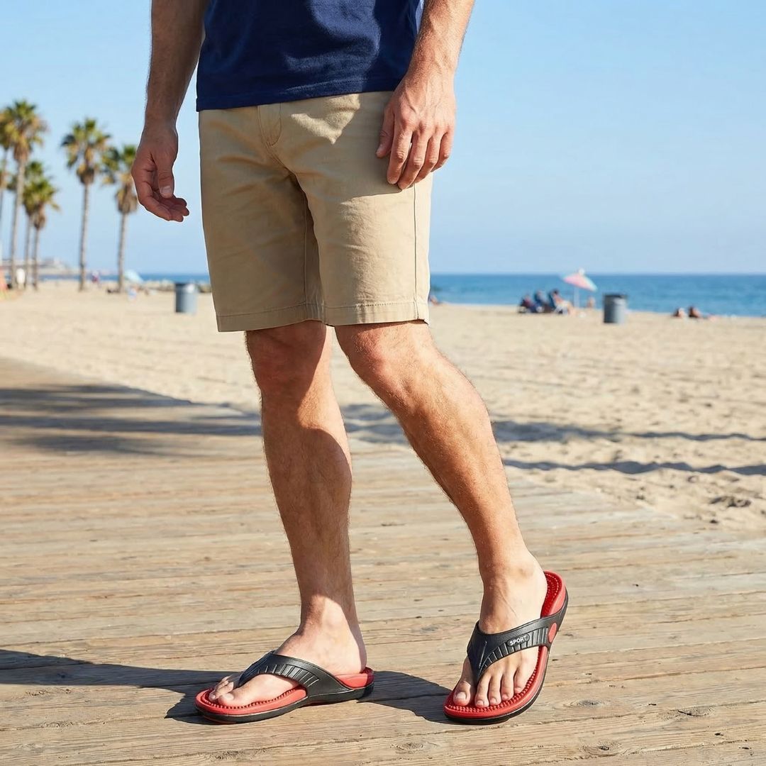Black orthopedic sandals for men with adjustable straps across the instep
