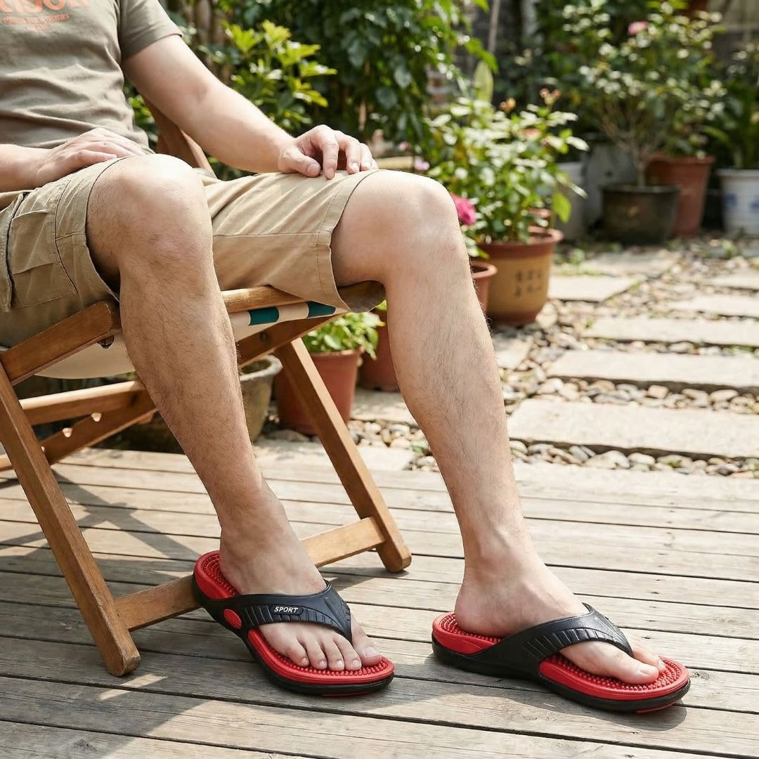 Black orthopedic sandals for men with adjustable straps across the instep