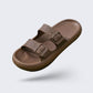 Orthopedic sandals with adjustable buckle straps over the instep and a contoured footbed