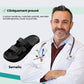 Orthopedic sandals with adjustable buckle straps over the instep and a contoured footbed