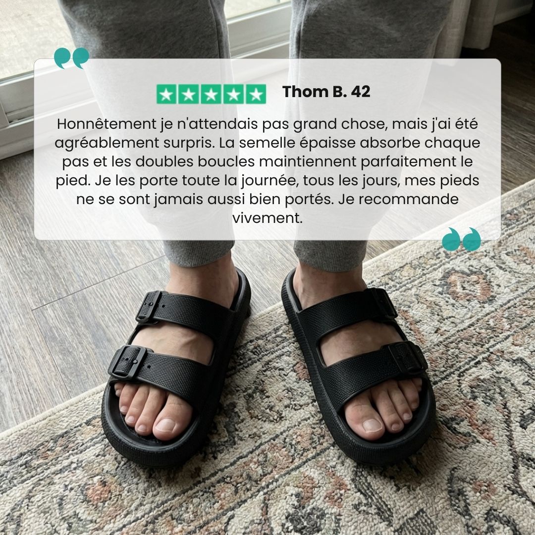 Orthopedic sandals with adjustable buckle straps over the instep and a contoured footbed