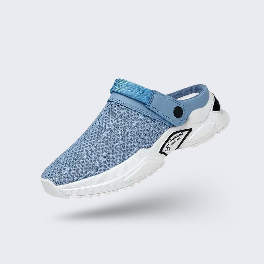 Orthopedic sandals with adjustable straps and a molded arch support footbed, in gray, blue or black