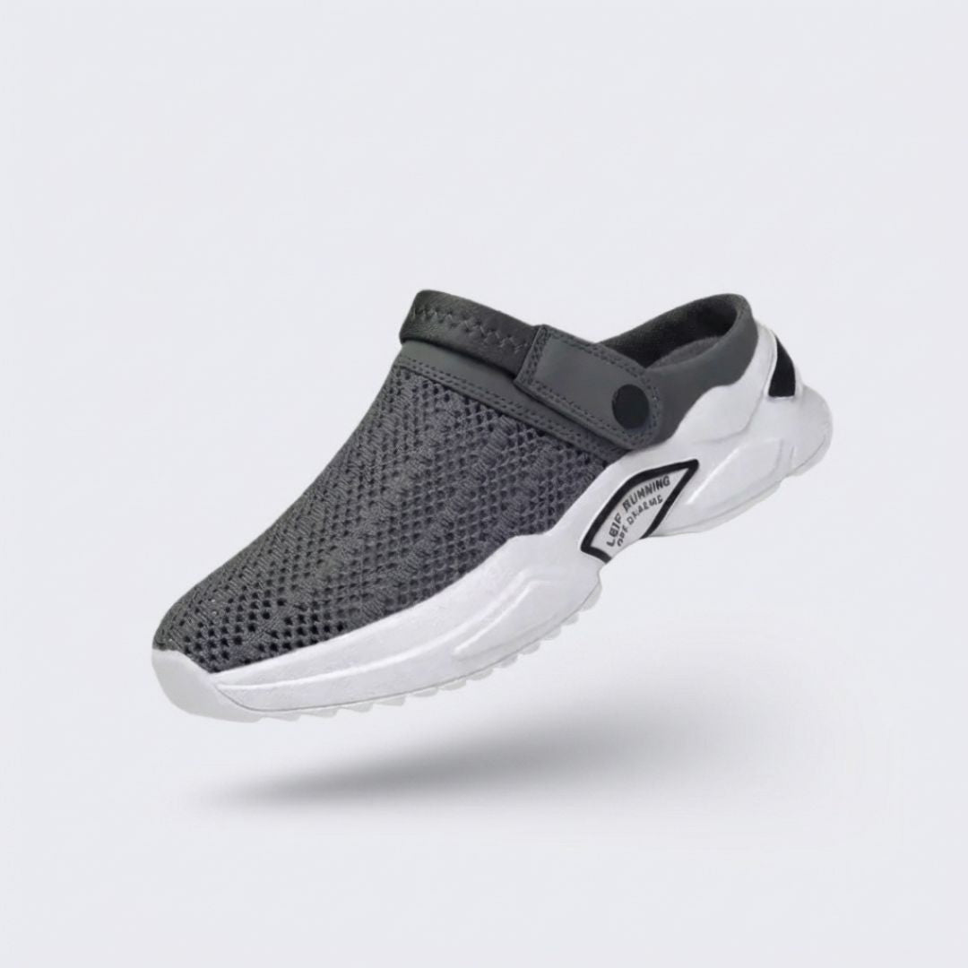 Orthopedic sandals with adjustable straps and a molded arch support footbed, in gray, blue or black
