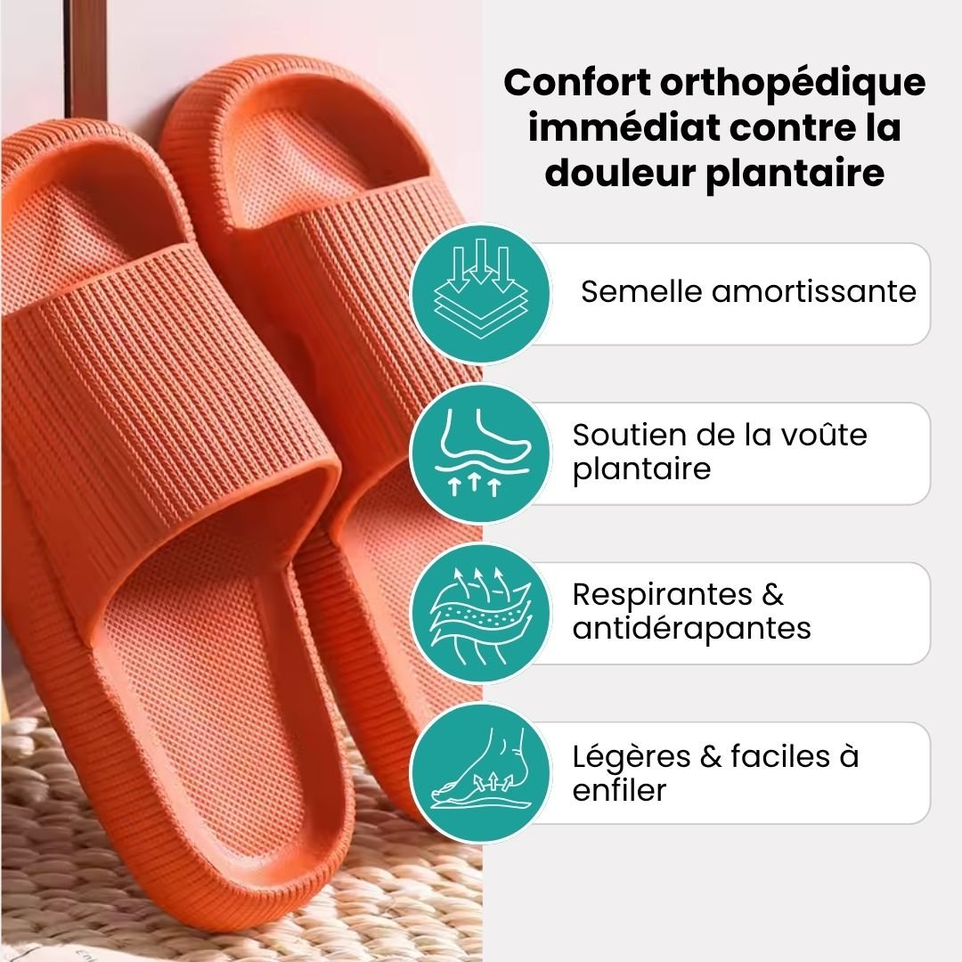 Orthopedic sandals with a contoured footbed for foot pain, in orange, yellow, pink, black and blue
