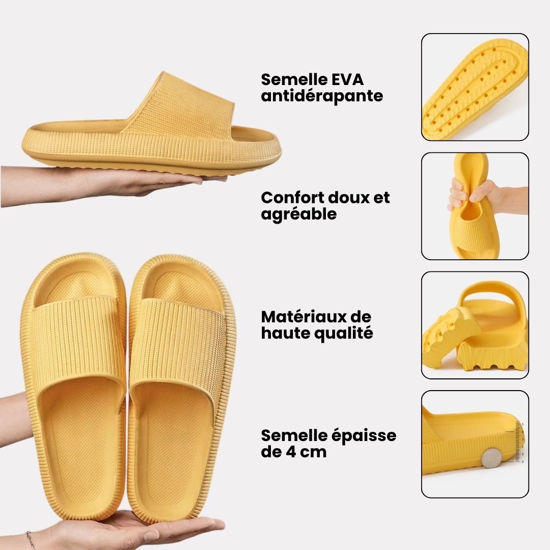 Orthopedic sandals with a contoured footbed for foot pain, in orange, yellow, pink, black and blue