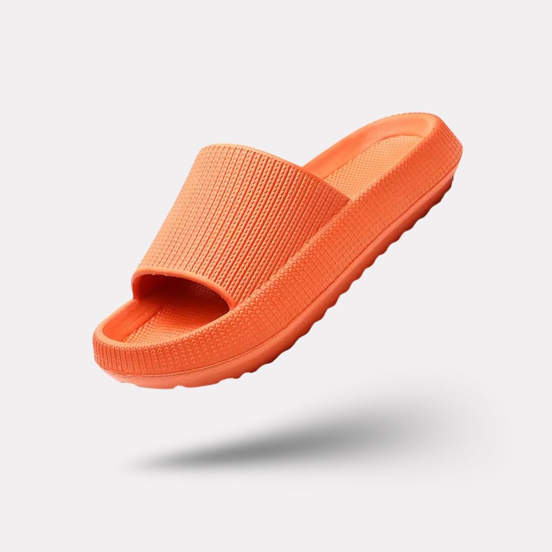 Orthopedic sandals with a contoured footbed for foot pain, in orange, yellow, pink, black and blue