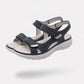 Women's orthopedic sandals with wide straps and a roomy toe box, in black, blue and gray