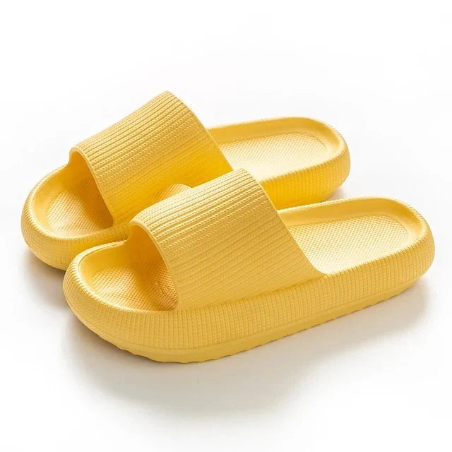 Orthopedic slide sandals with a contoured footbed, in orange, yellow, pink and blue