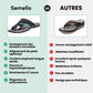 Orthopedic sandals with a wide toe strap that frees the bunion, in black, gray, blue or red