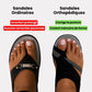 Orthopedic sandals with a wide toe strap that frees the bunion, in black, gray, blue or red