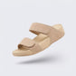 Lightweight orthopedic sandals in beige, black and blue with a molded arch-support footbed