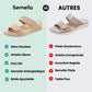 Lightweight orthopedic sandals in beige, black and blue with a molded arch-support footbed