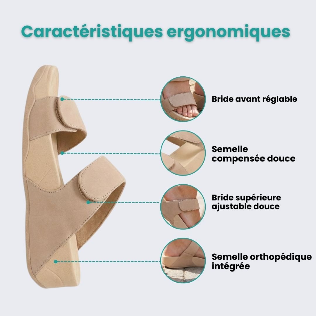 Lightweight orthopedic sandals in beige, black and blue with a molded arch-support footbed