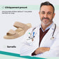 Lightweight orthopedic sandals in beige, black and blue with a molded arch-support footbed