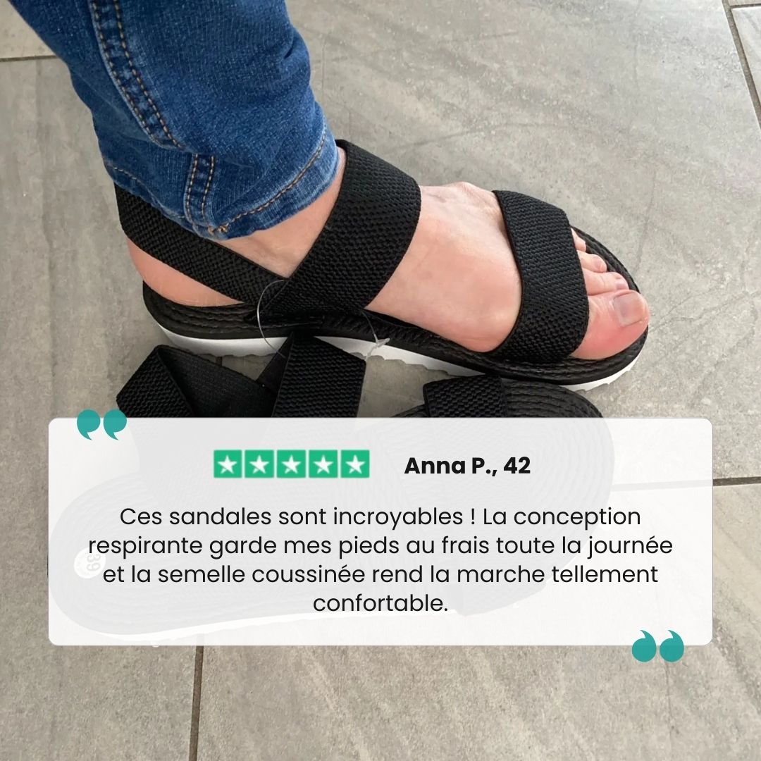 Flat orthopedic sandals with a discreet arch in the footbed, in caramel, black and white