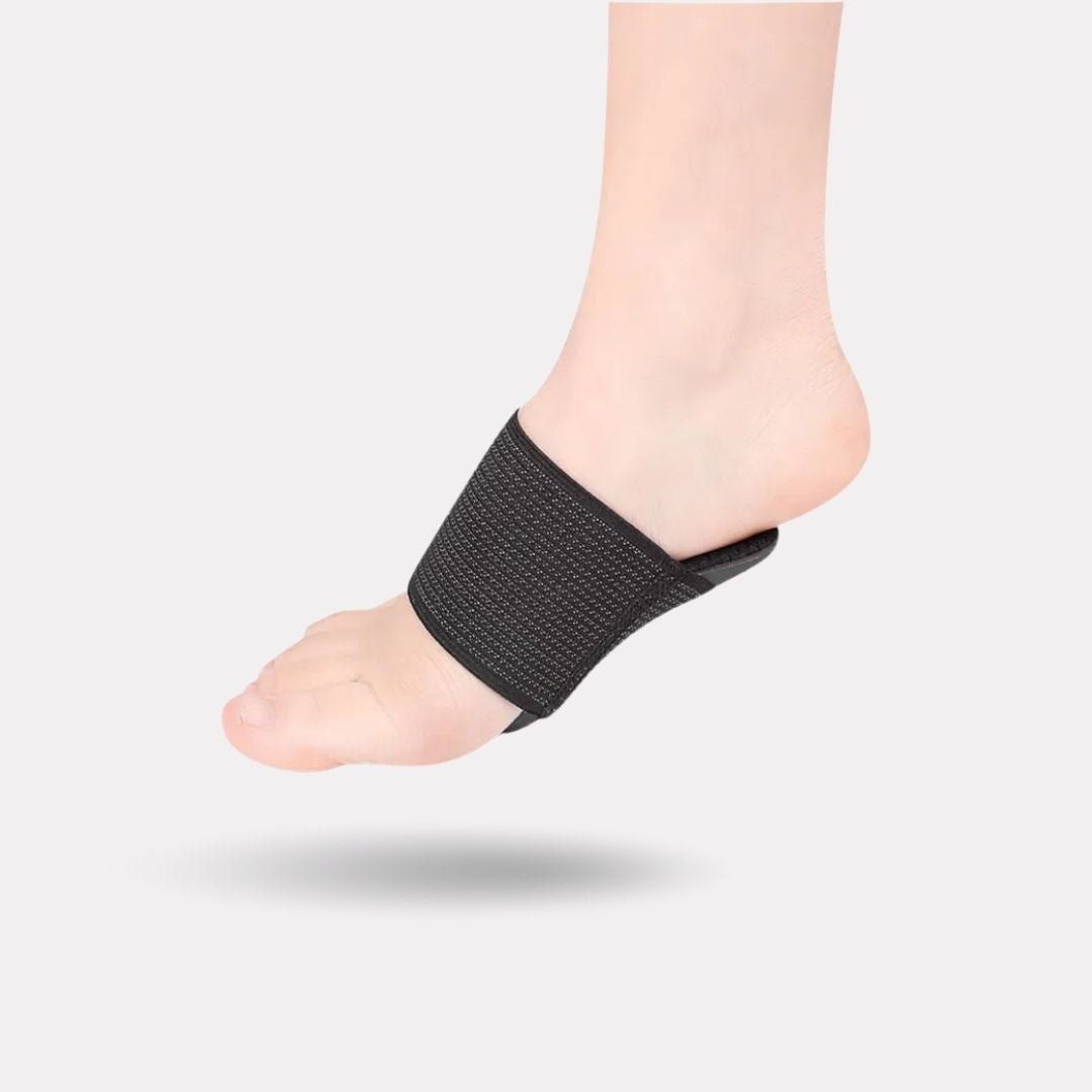 Adjustable support strap wrapped around the arch and heel for plantar fasciitis