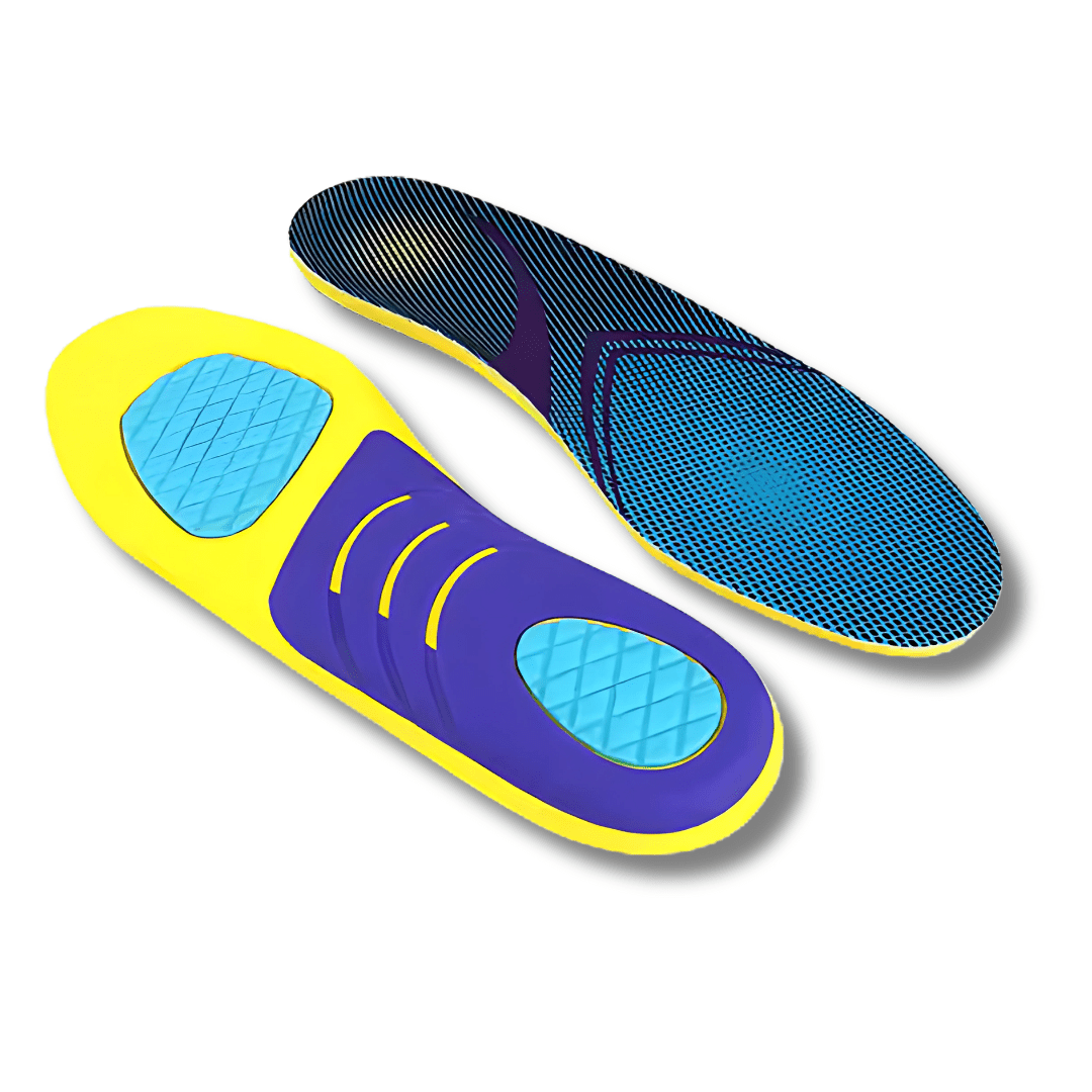 Everyday plantar fasciitis insoles with a molded arch, trimmed to fit inside the shoe