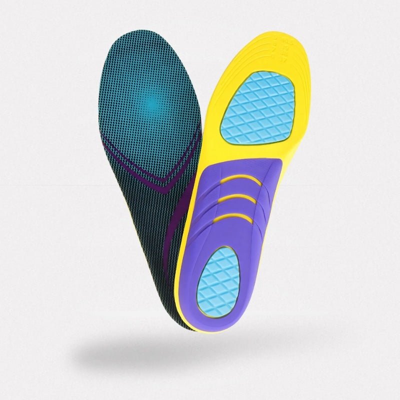 Everyday plantar fasciitis insoles with a molded arch, trimmed to fit inside the shoe