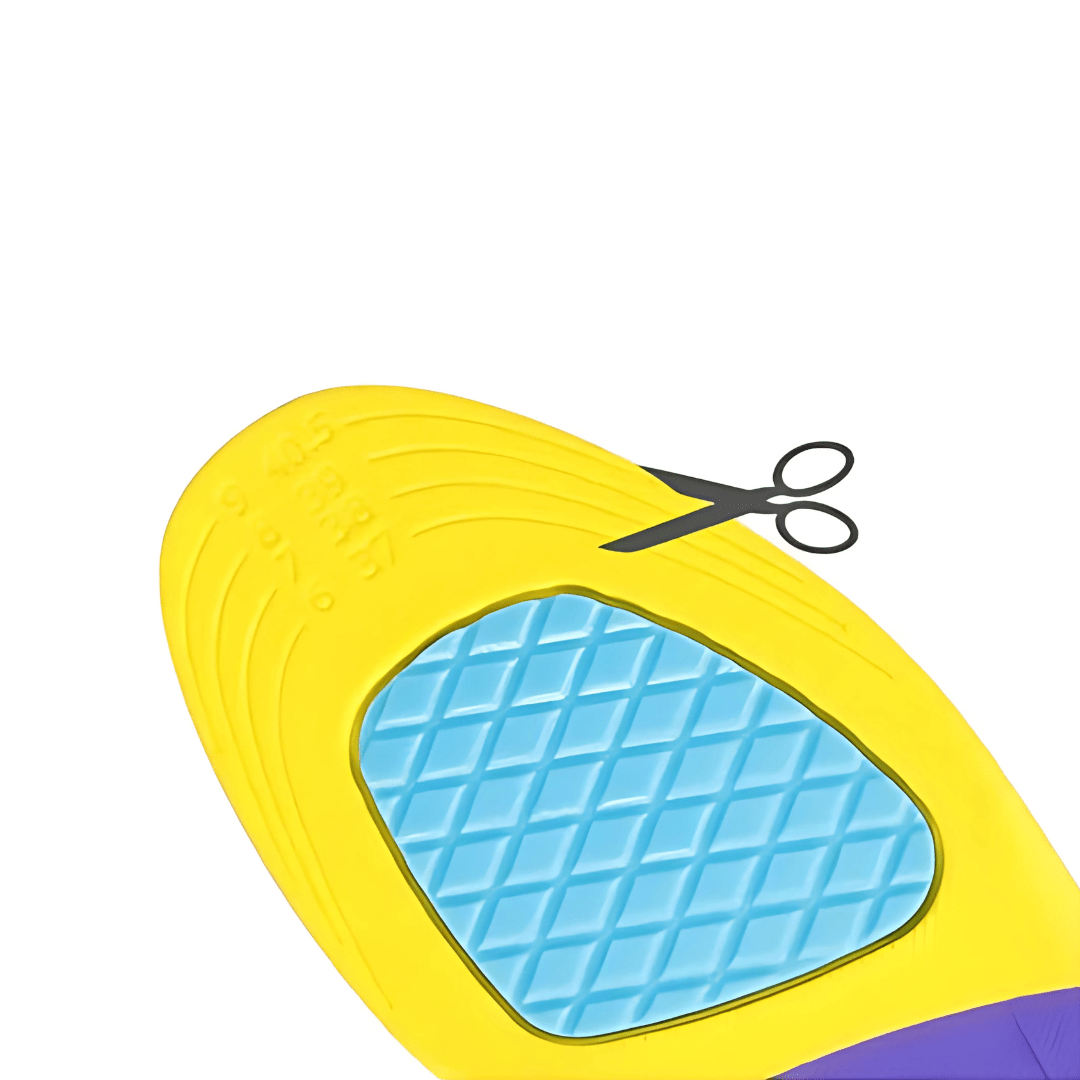 Everyday plantar fasciitis insoles with a molded arch, trimmed to fit inside the shoe