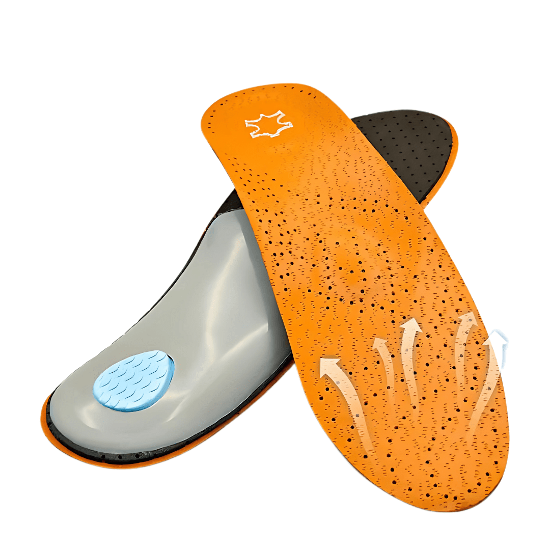 Leather insoles with a breathable surface and low arch support for the shoe