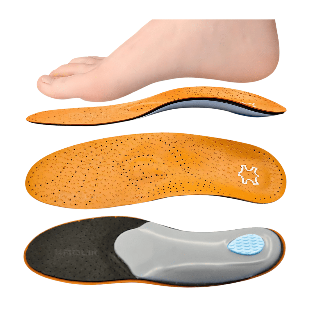 Leather insoles with a breathable surface and low arch support for the shoe