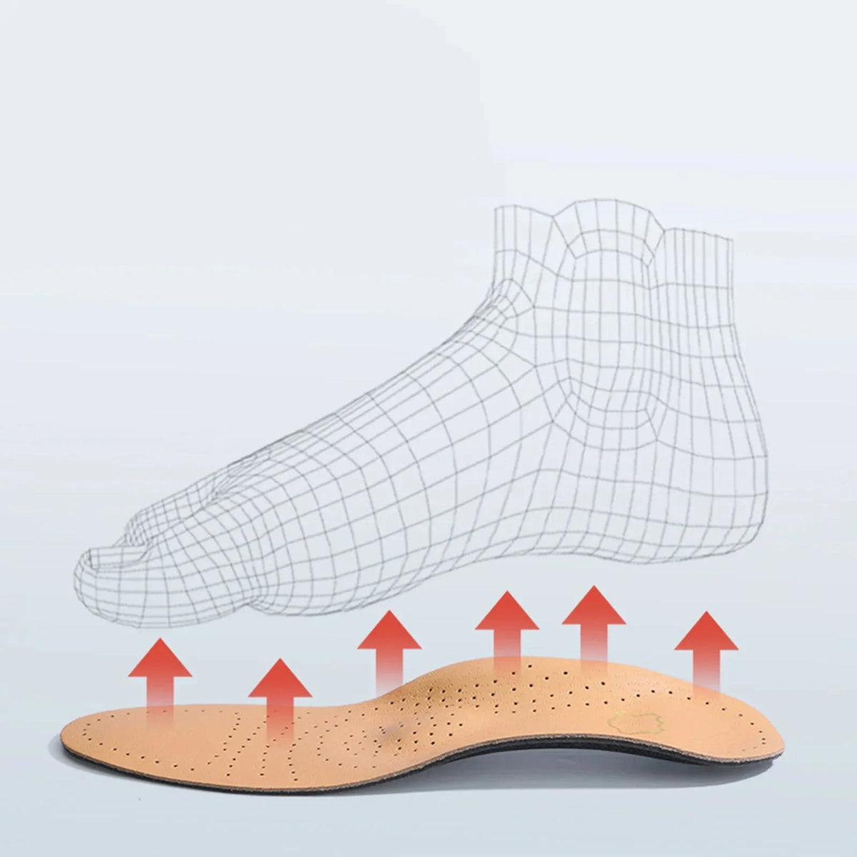 Leather insoles with a breathable surface and low arch support for the shoe