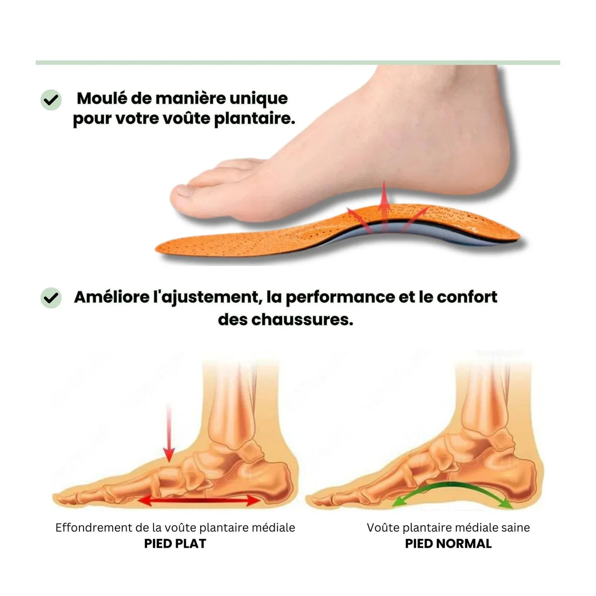 Leather insoles with a breathable surface and low arch support for the shoe