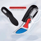 Gel insoles with a thick cushioned heel pad, slid inside the shoe