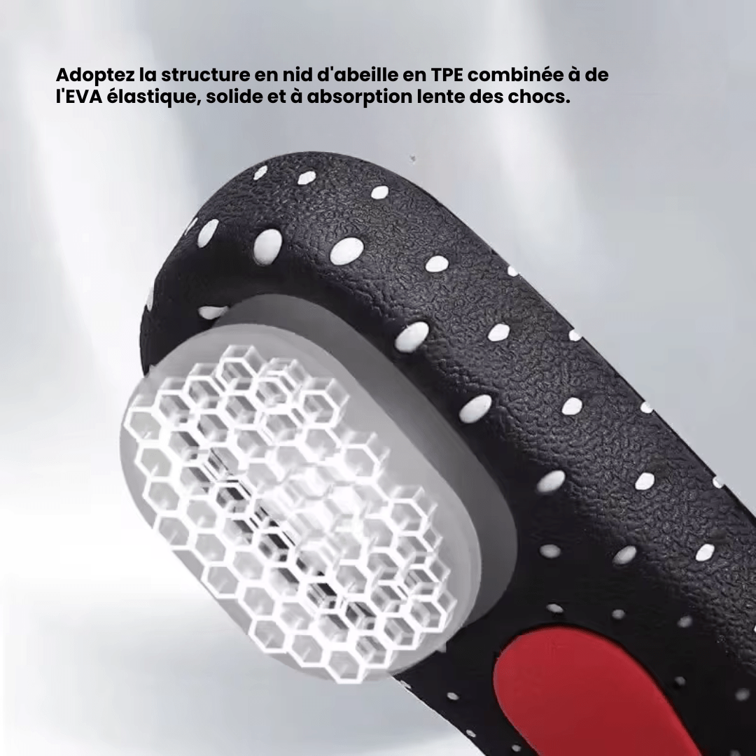 Gel insoles with a thick cushioned heel pad, slid inside the shoe