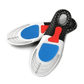 Gel insoles with a thick cushioned heel pad, slid inside the shoe