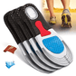 Gel insoles with a thick cushioned heel pad, slid inside the shoe