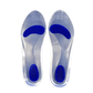 Pair of clear silicone insoles with a cushioned heel pad for shock absorption