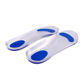 Pair of clear silicone insoles with a cushioned heel pad for shock absorption