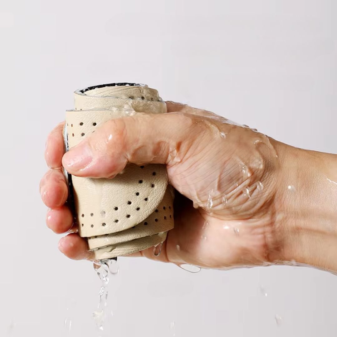 Pair of breathable leather insoles cut to fit inside children's shoes