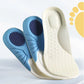 Pair of blue memory foam insoles sized to fit inside children's shoes