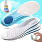 Pair of blue memory foam insoles sized to fit inside children's shoes