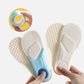 Pair of blue memory foam insoles sized to fit inside children's shoes