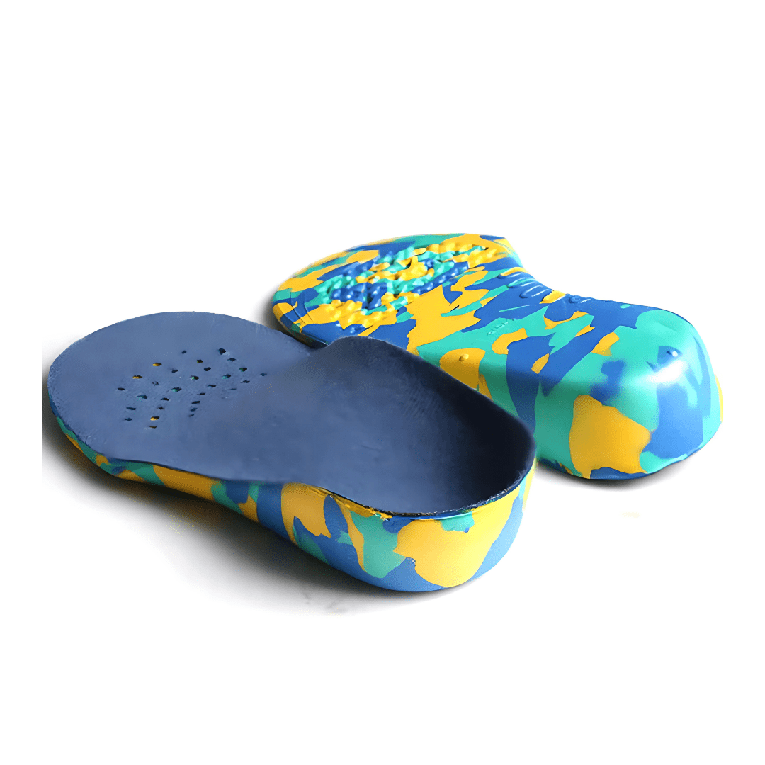 Kids orthopedic insoles with a raised arch, sized to fit inside children's shoes
