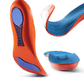 Sport orthopedic insoles with a cushioned heel and firm arch, worn inside athletic shoes
