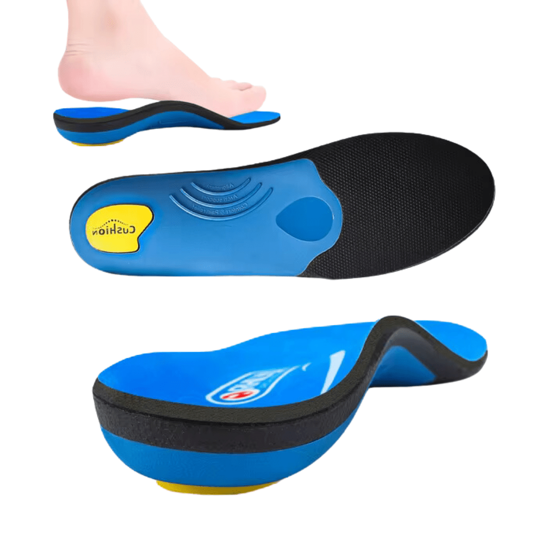EVA insoles for flat feet with a firm molded arch running the length of the footbed