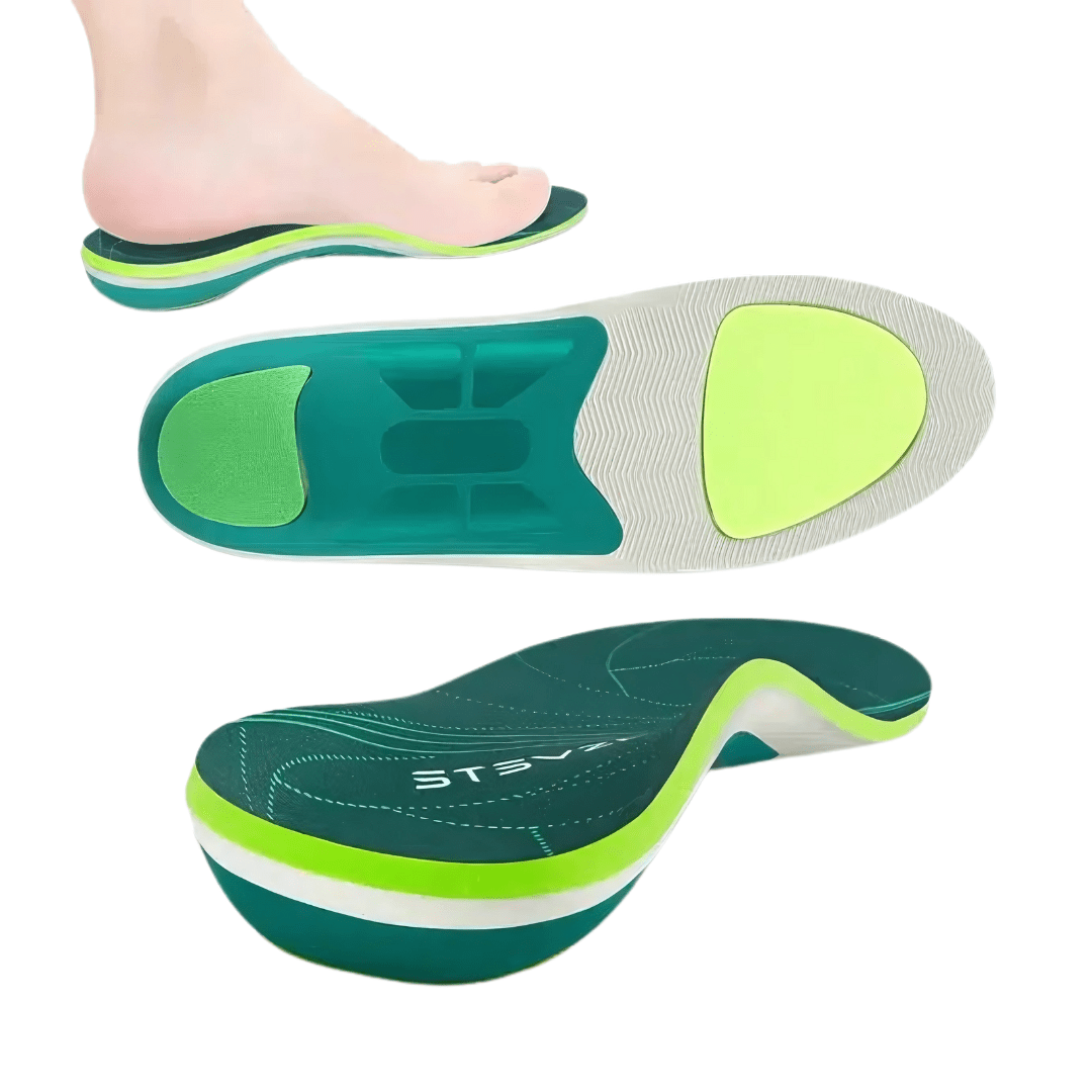 EVA insoles for flat feet with a firm molded arch running the length of the footbed