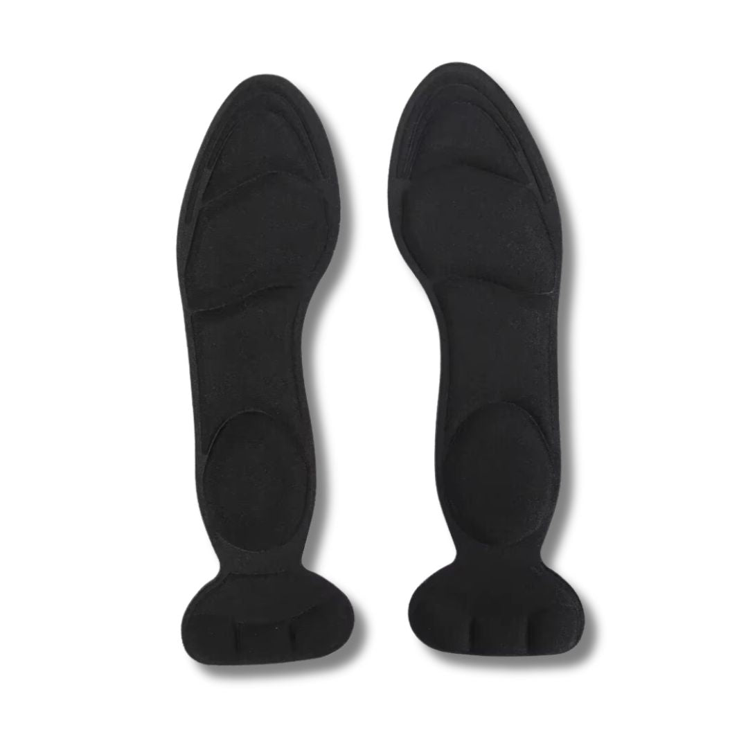 Slim nude and black insoles that cushion the ball of the foot inside high heels