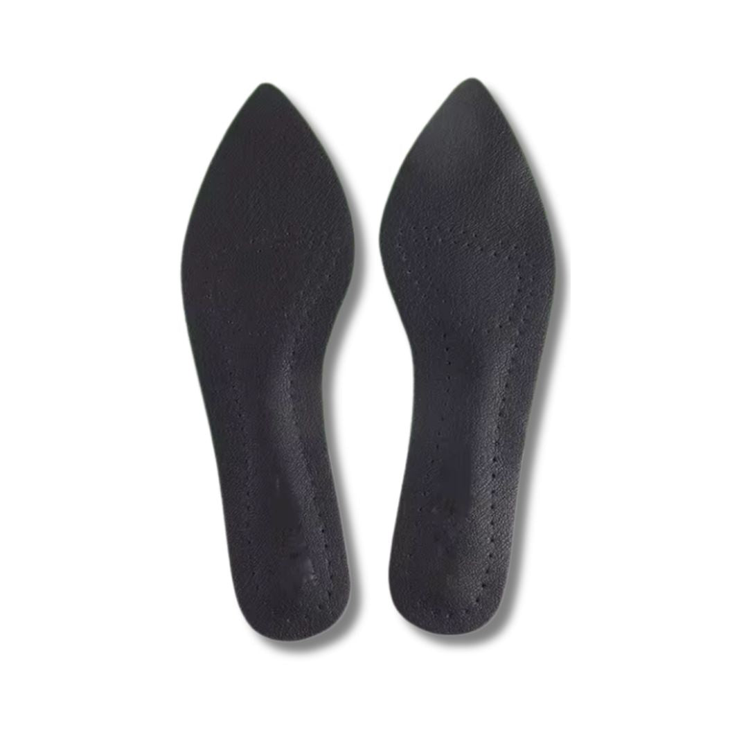 Nude leather half insoles placed in high heels under the ball of the foot