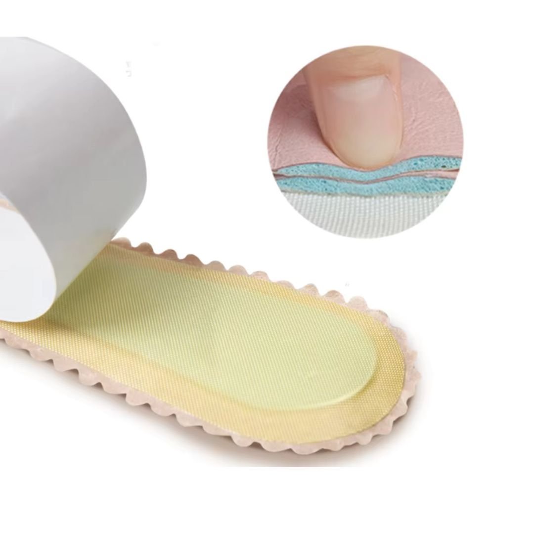 Memory foam high heel insoles in nude, black and pink, placed under the forefoot