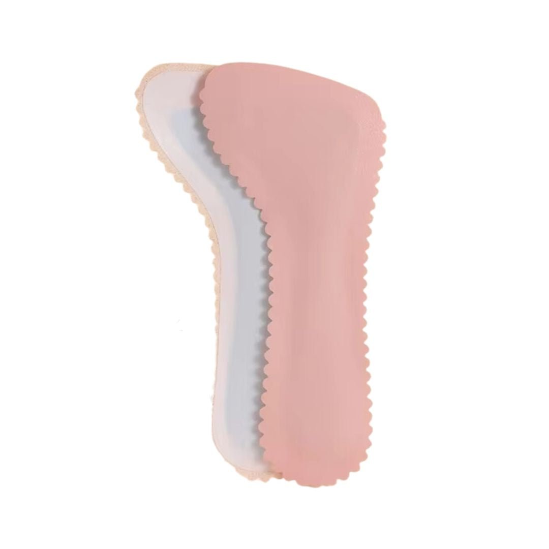 Memory foam high heel insoles in nude, black and pink, placed under the forefoot