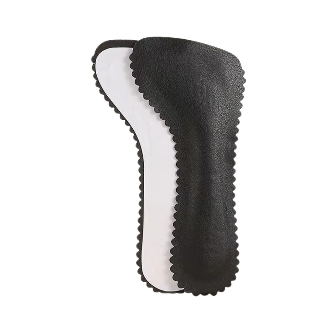 Memory foam high heel insoles in nude, black and pink, placed under the forefoot