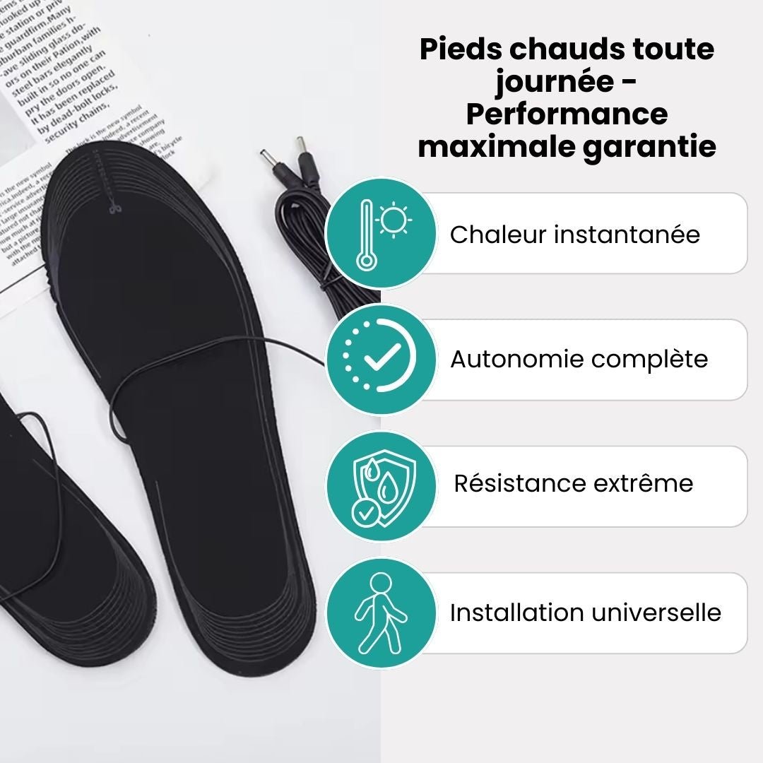 Electric heated insoles with a warming element under the foot, slipped inside work boots