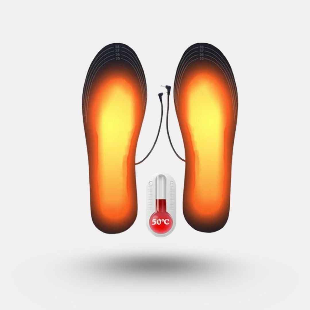 Electric heated insoles with a warming element under the foot, slipped inside work boots