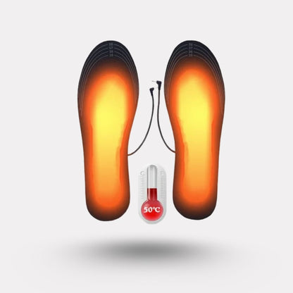 Electric heated insoles with a warming element under the foot, slipped inside work boots